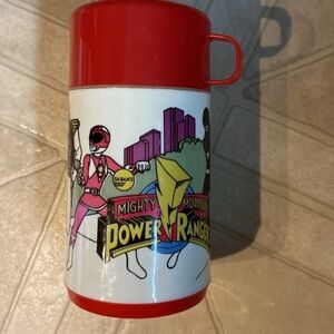 1995 RED Mighty Morphin POWER RANGERS Aladdin Thermos Mug SABAN'S Aladdin